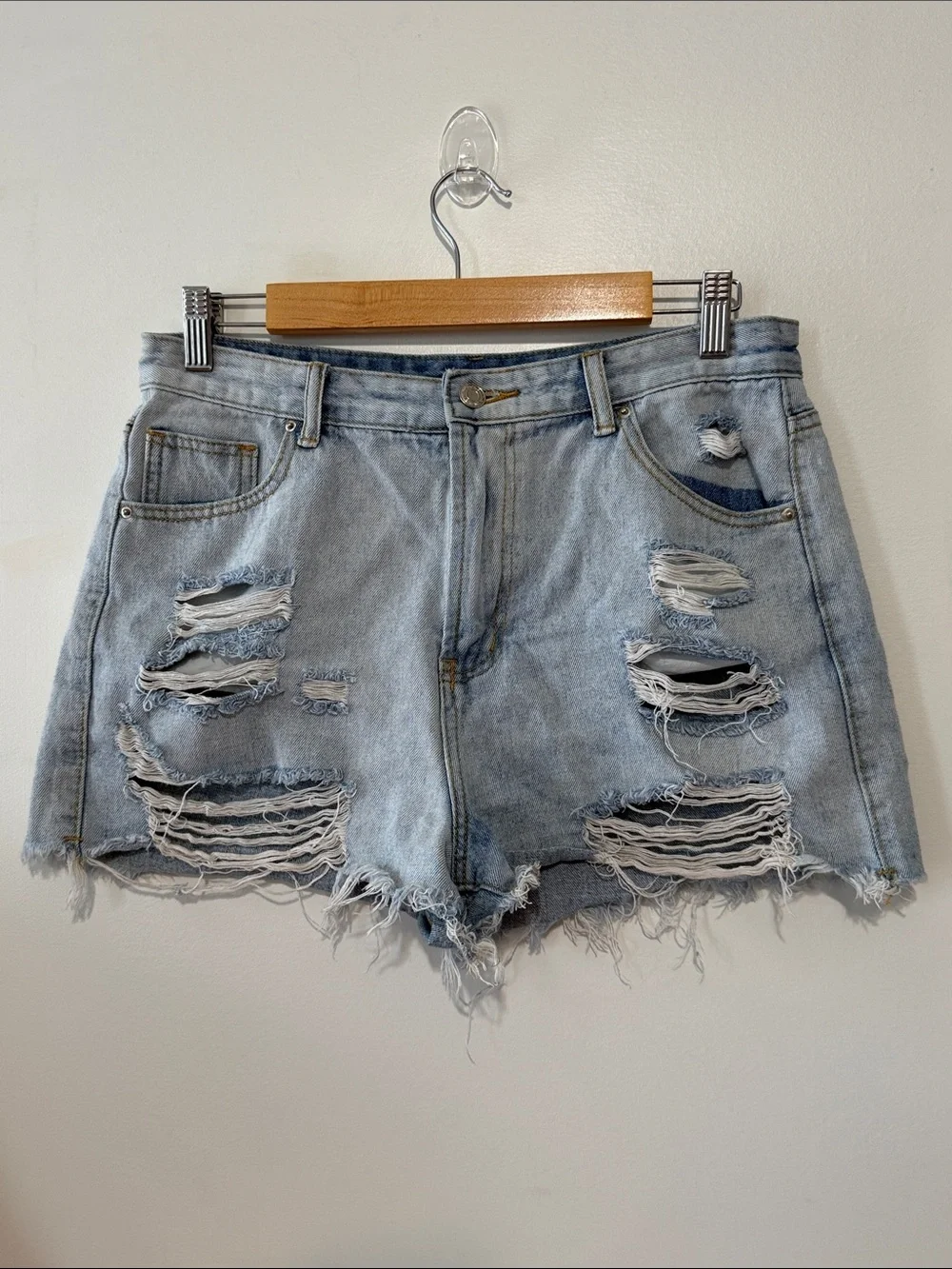 Distressed Light Blue Denim Shorts
